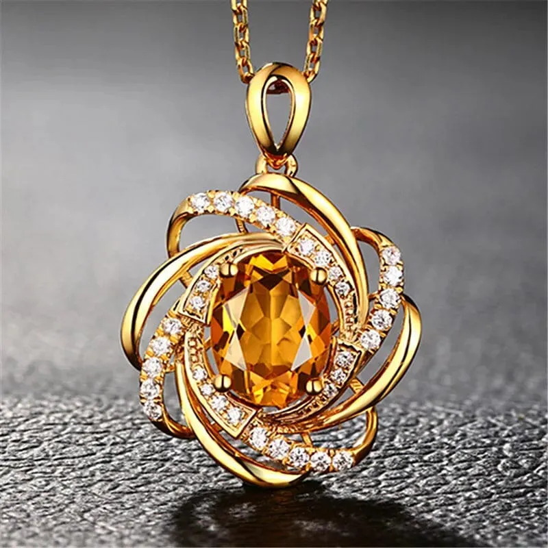 Citrine Pendant 18K Gold Necklace