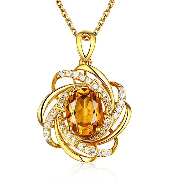 Citrine Pendant 18K Gold Necklace