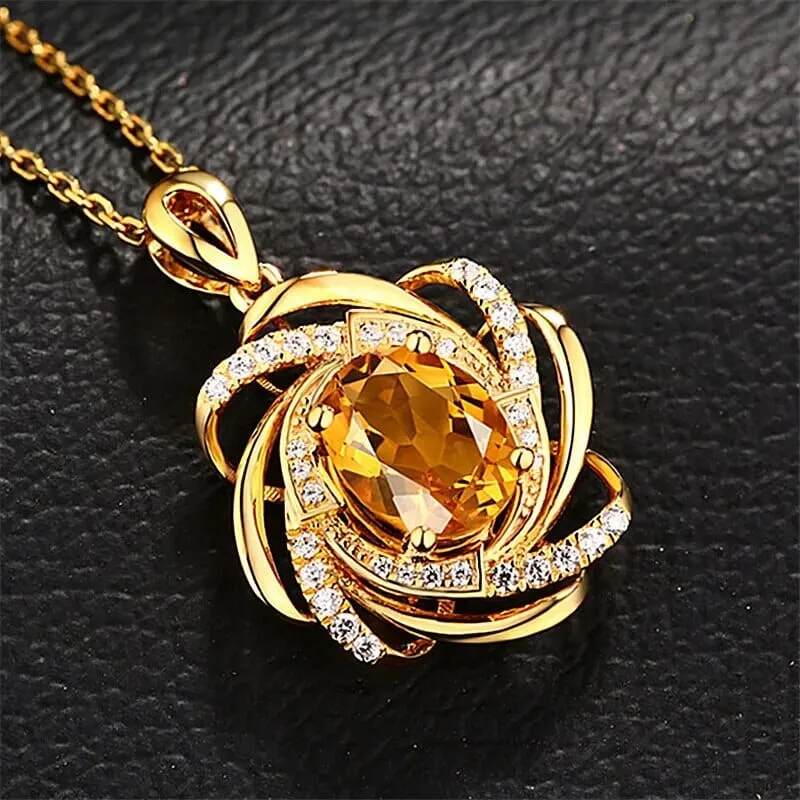 Citrine Pendant 18K Gold Necklace