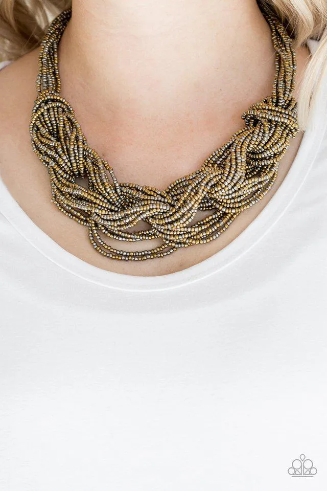 City Catwalk Brass Seed Bead Necklace - Paparazzi Accessories