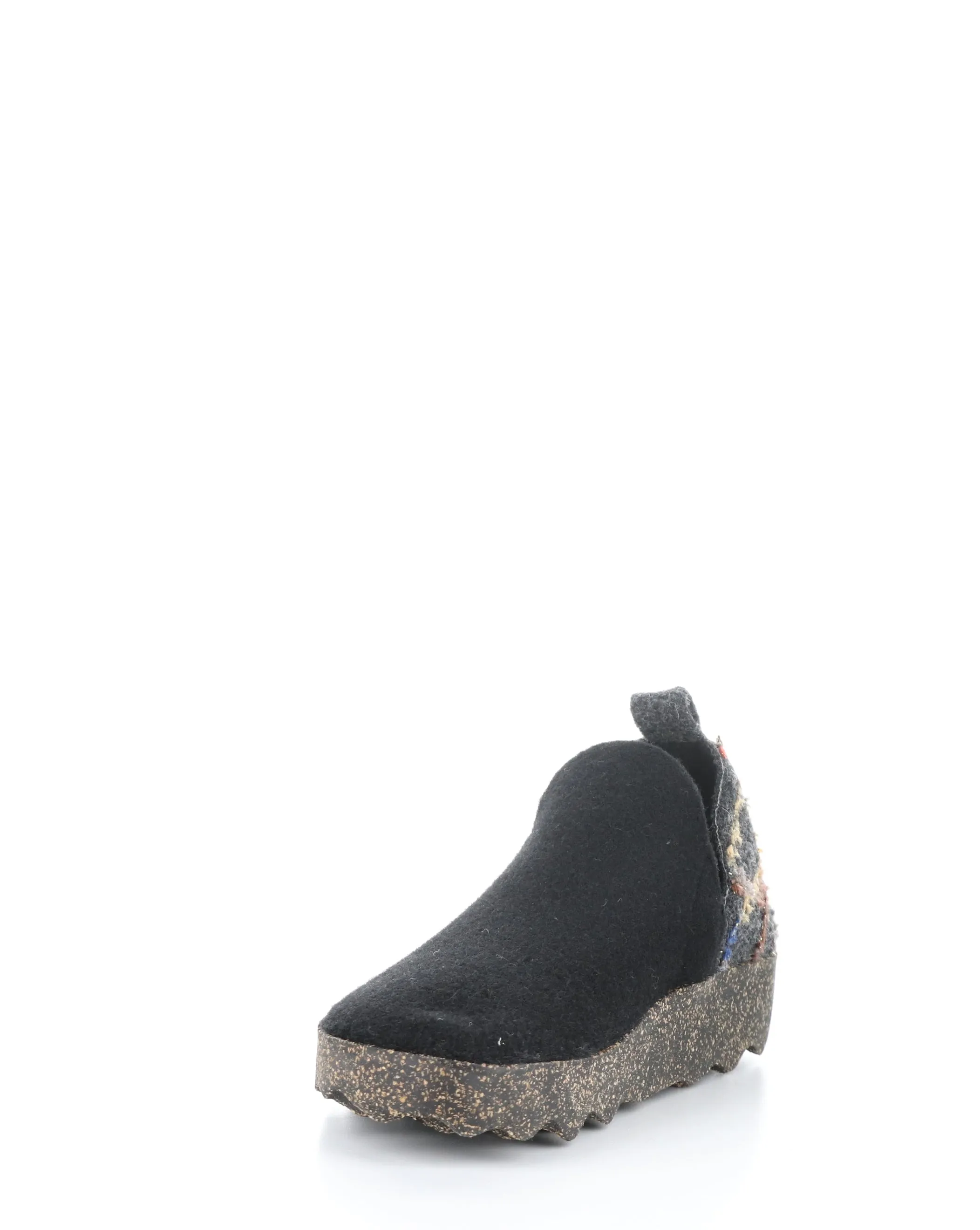 CITY086ASP Felt Present Black Round Toe Shoes