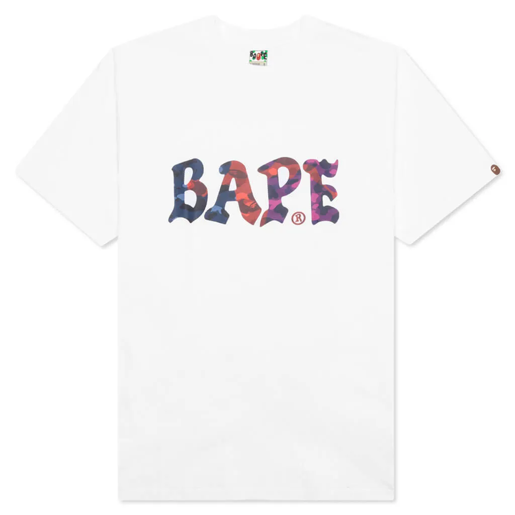 Color Camo Crazy Bape Logo Tee - White