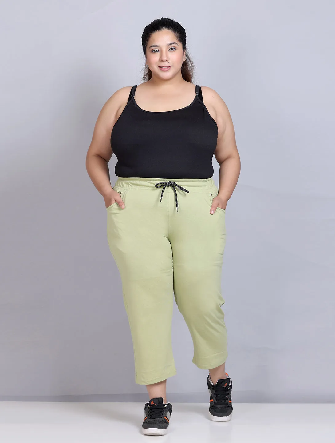 Cotton Capris For Women - Half Capri Pants - Cardamom  Green (3XL-7XL)