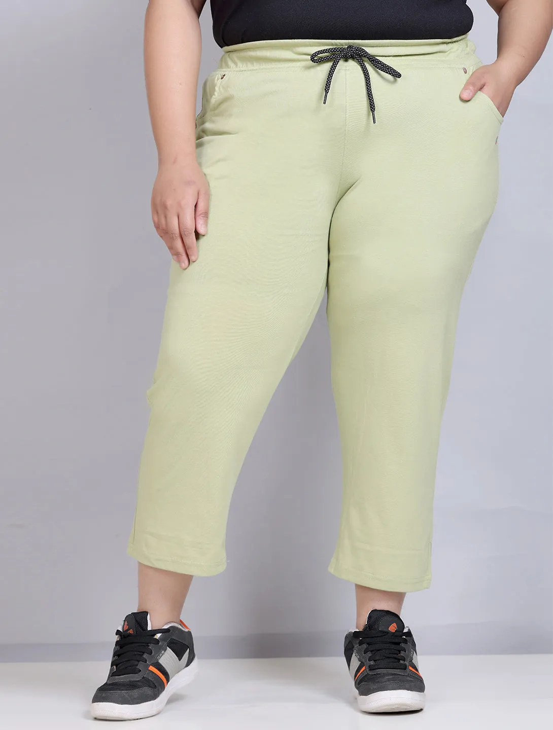 Cotton Capris For Women - Half Capri Pants - Cardamom  Green (3XL-7XL)