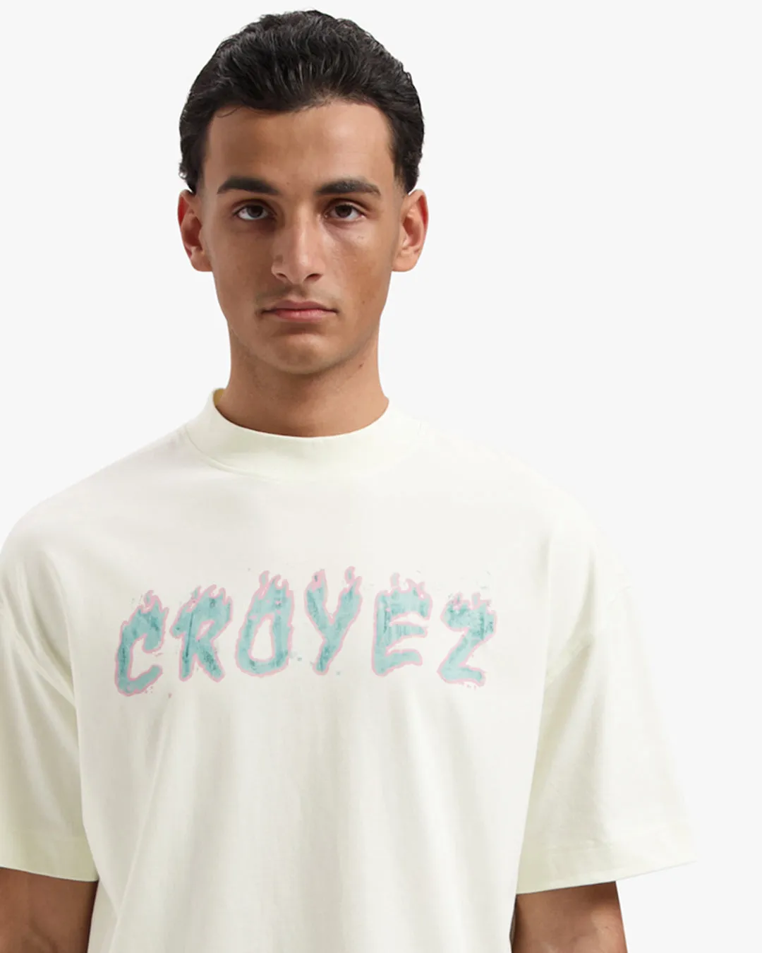 CROYEZ BURNING LOGO T-SHIRT - BUTTERCREAM/PINK