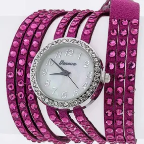 Crystal Embellished Wrap Around Watch Fucshia