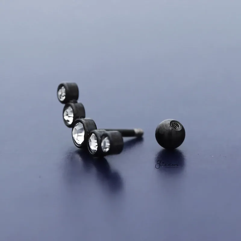 Curved 5 Round Crystals Top Cartilage Barbell Stud - Black