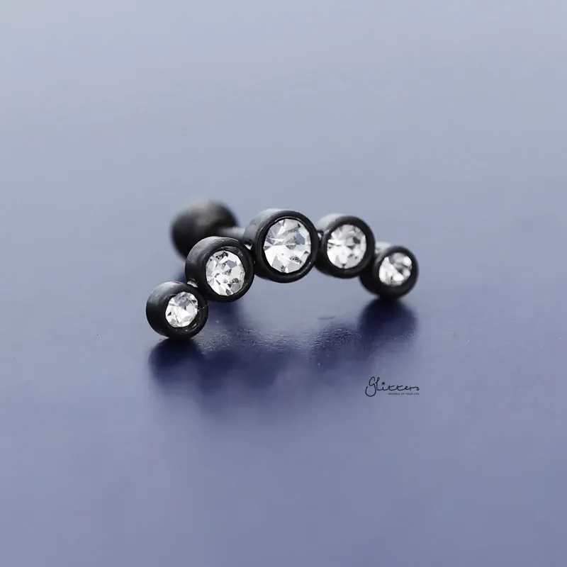 Curved 5 Round Crystals Top Cartilage Barbell Stud - Black