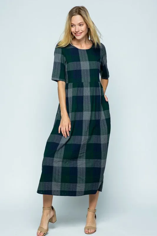 Dani Checkered Dress in Evergreen