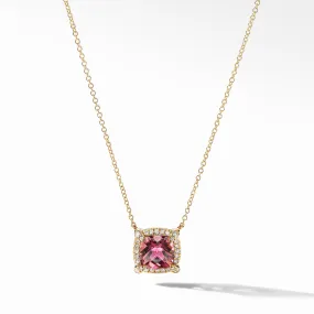 David Yurman Chatelaine Pave Bezel Pendant Necklace in 18K Yellow Gold with Pink Tourmaline