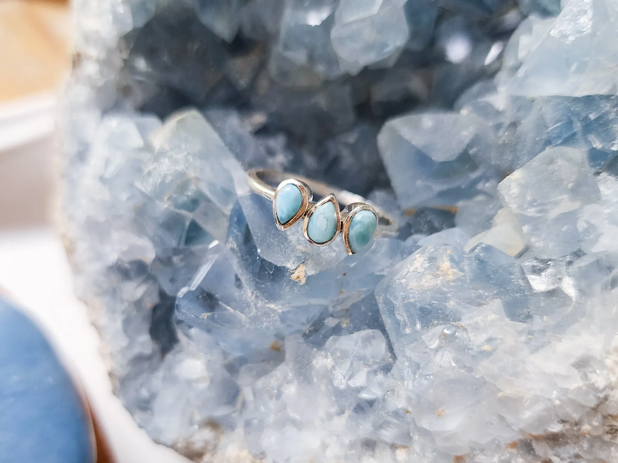 Dew Drop Dainty Sterling Ring || Larimar