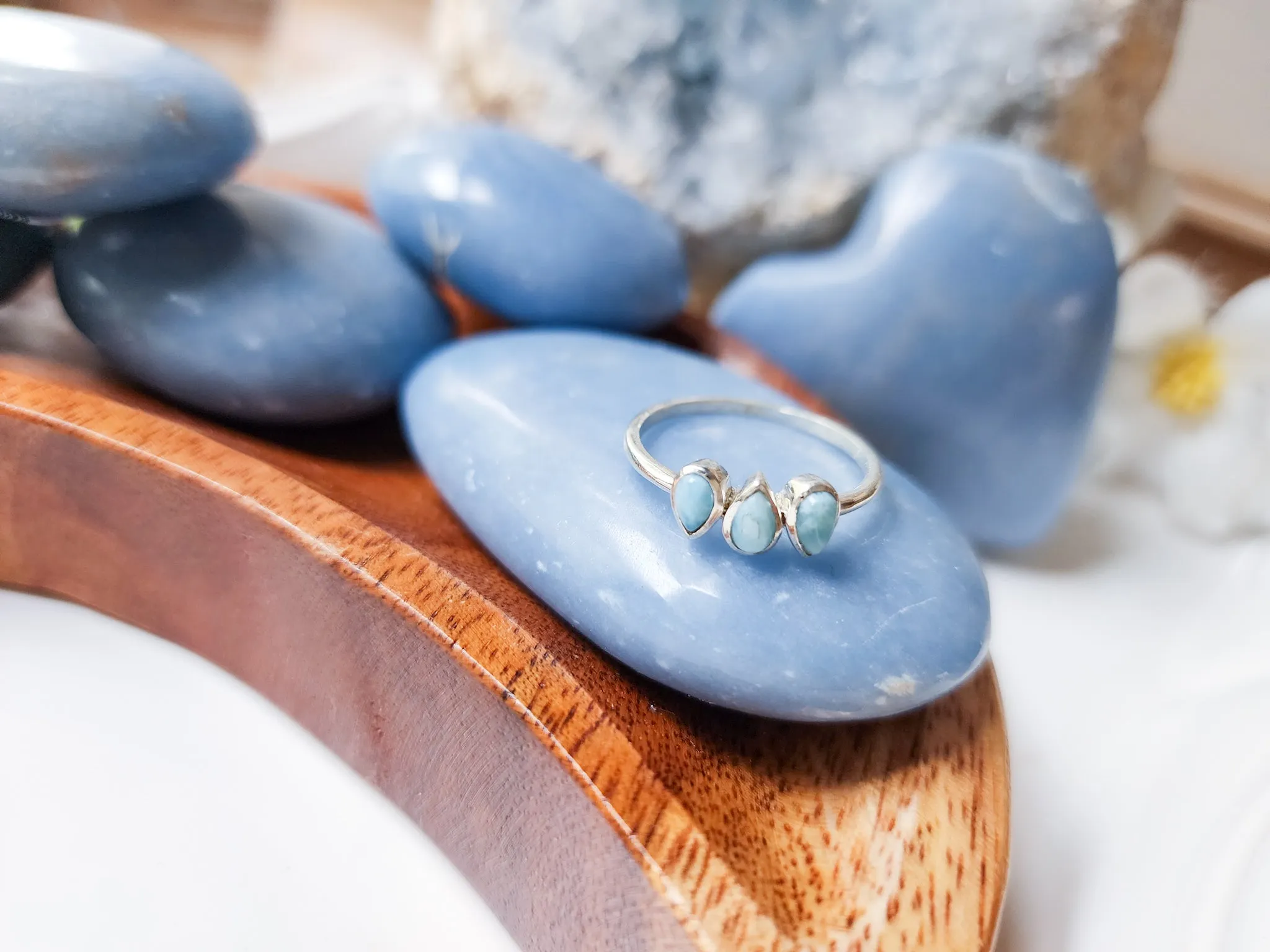 Dew Drop Dainty Sterling Ring || Larimar