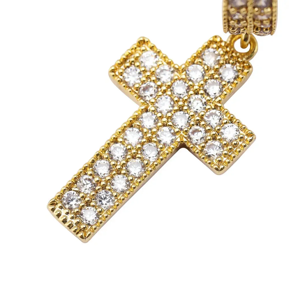 Diamond Cross Hoop Earrings in Yellow Gold