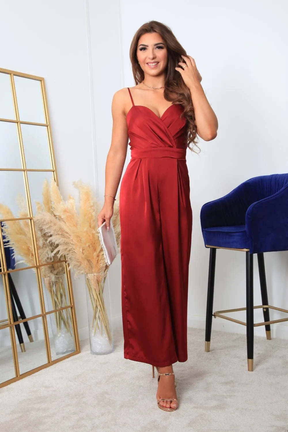 Double Second Red Strappy Wrap Front Jumpsuit