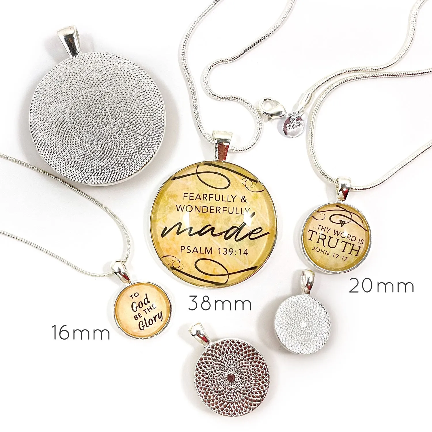 Encouraging Scriptures Pendant Necklace - Silver-Plated Christian Jewelry - 16mm or 20mm