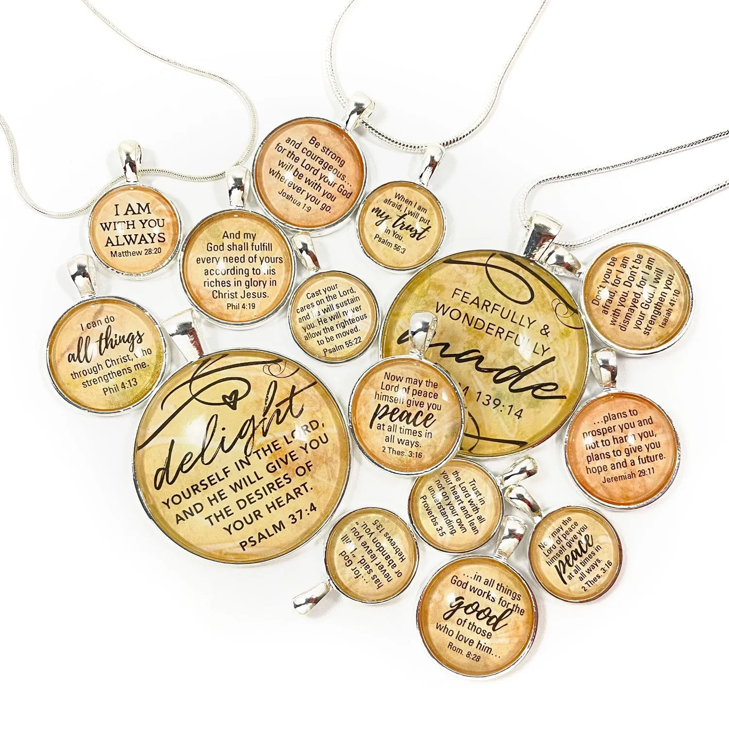 Encouraging Scriptures Pendant Necklace - Silver-Plated Christian Jewelry - 16mm or 20mm