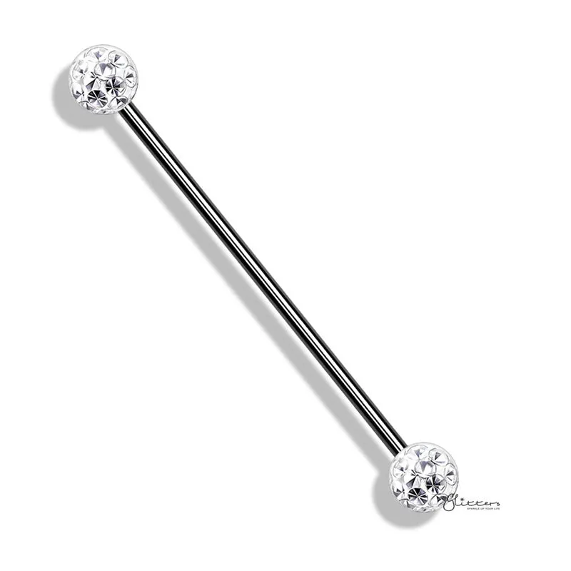 Epoxy Covered Crystal Paved Balls Industrial Barbell - Black