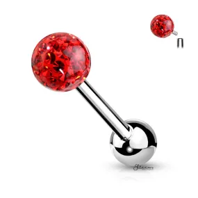 Epoxy Covered Crystal Paved Ferido Balls Tongue Barbell - Red