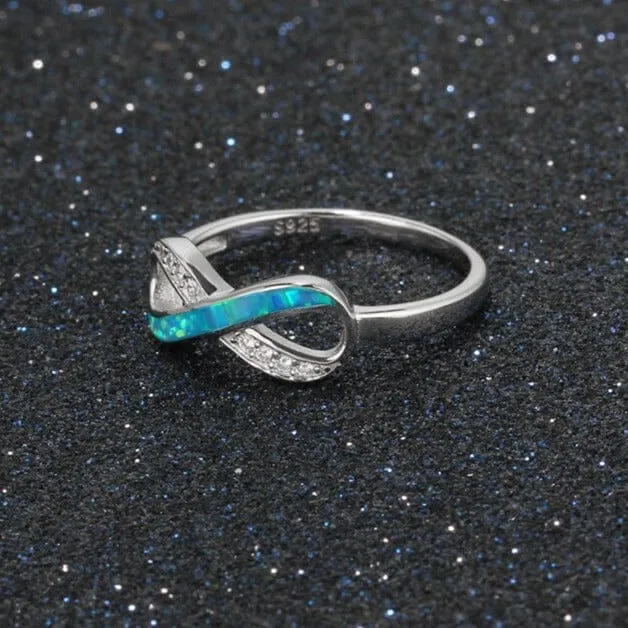 Eternity Cross Blue Opal Infinity Weave Ring - 925 Sterling Silver