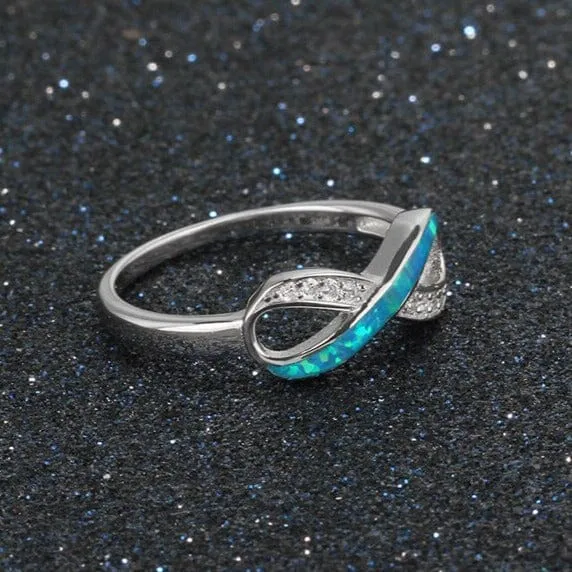 Eternity Cross Blue Opal Infinity Weave Ring - 925 Sterling Silver