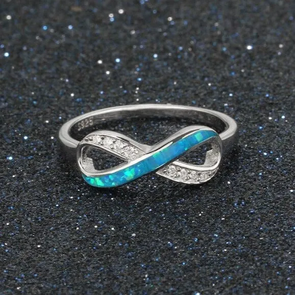 Eternity Cross Blue Opal Infinity Weave Ring - 925 Sterling Silver