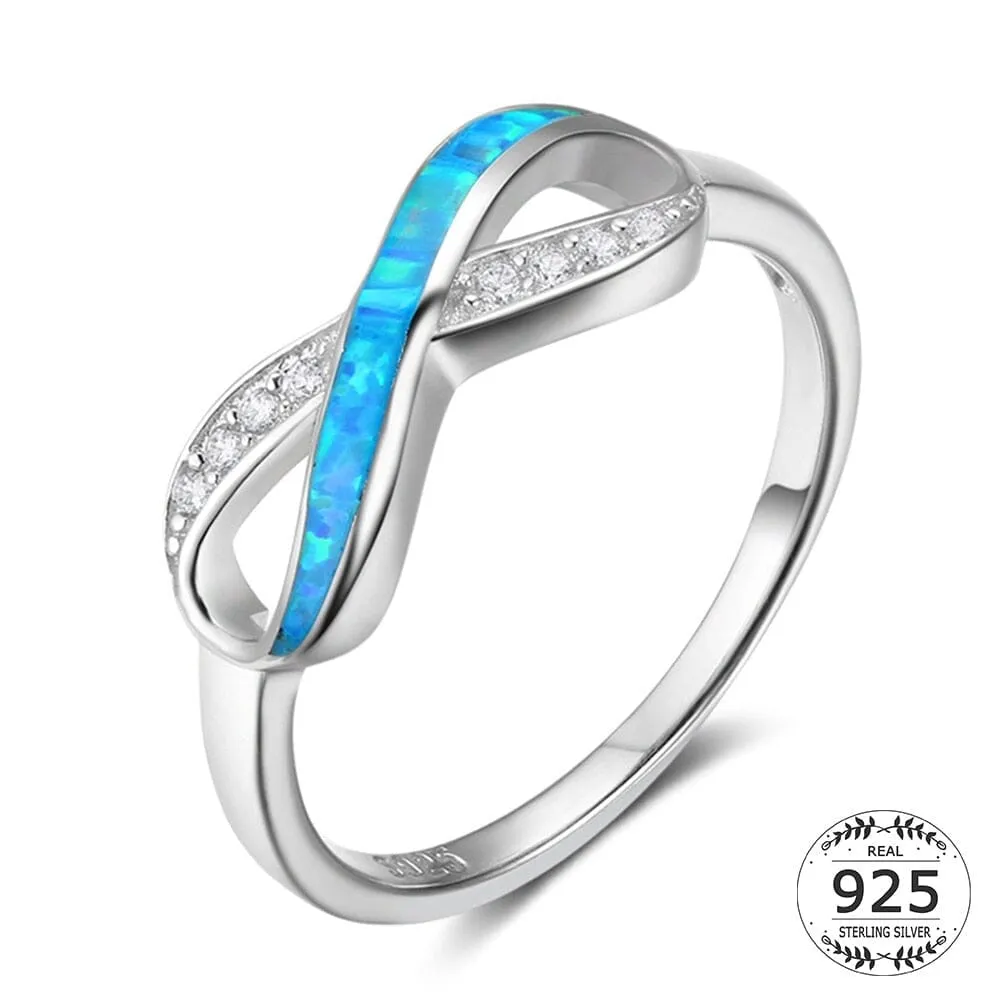 Eternity Cross Blue Opal Infinity Weave Ring - 925 Sterling Silver