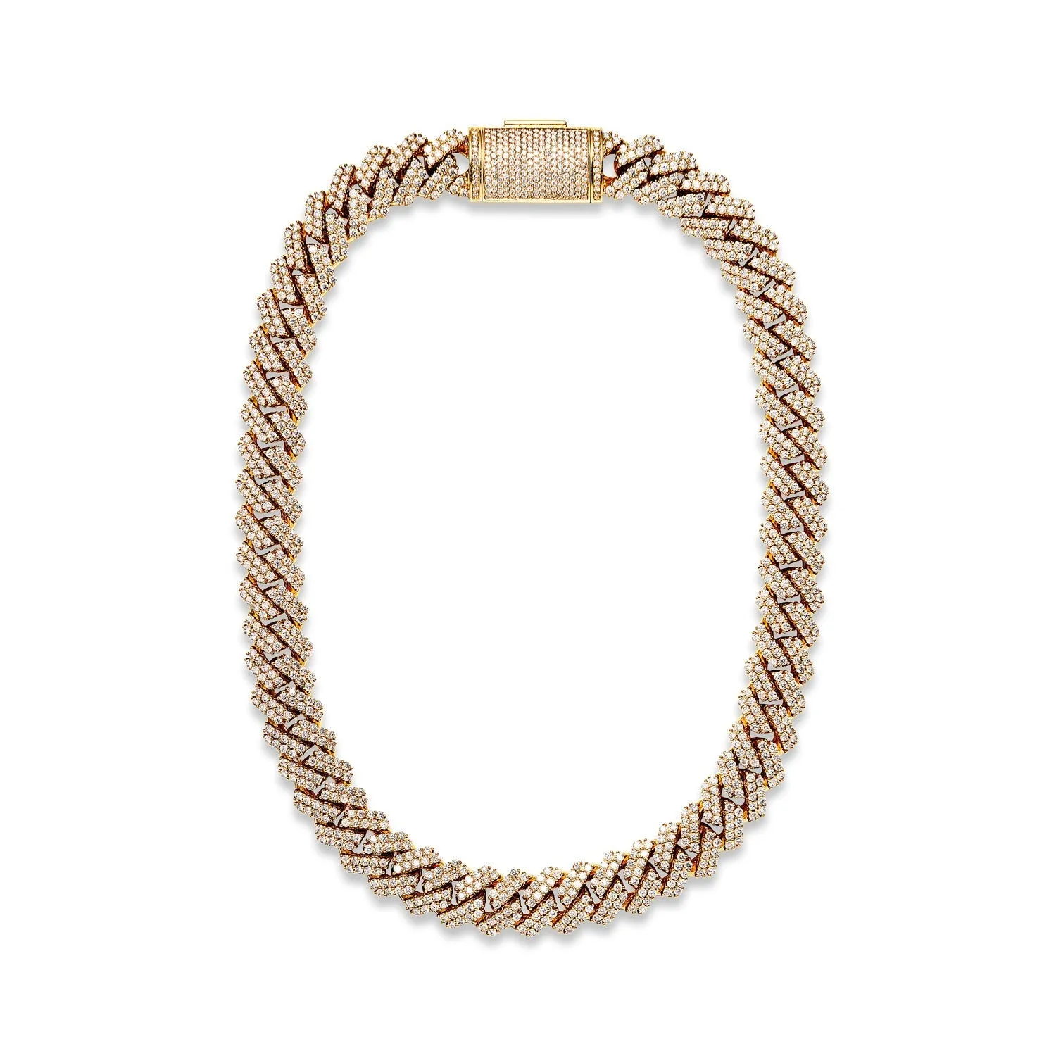 Ethan 68 Carats Round Brilliant Diamond Cuban Link Chain in Yellow Gold for Men