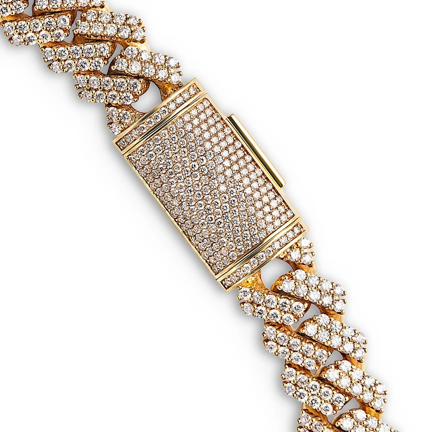 Ethan 68 Carats Round Brilliant Diamond Cuban Link Chain in Yellow Gold for Men