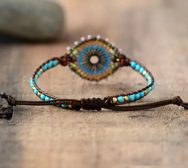 Evil Eye Seed Beads Turquoise Mixed Natural Stones Wrap Bracelet