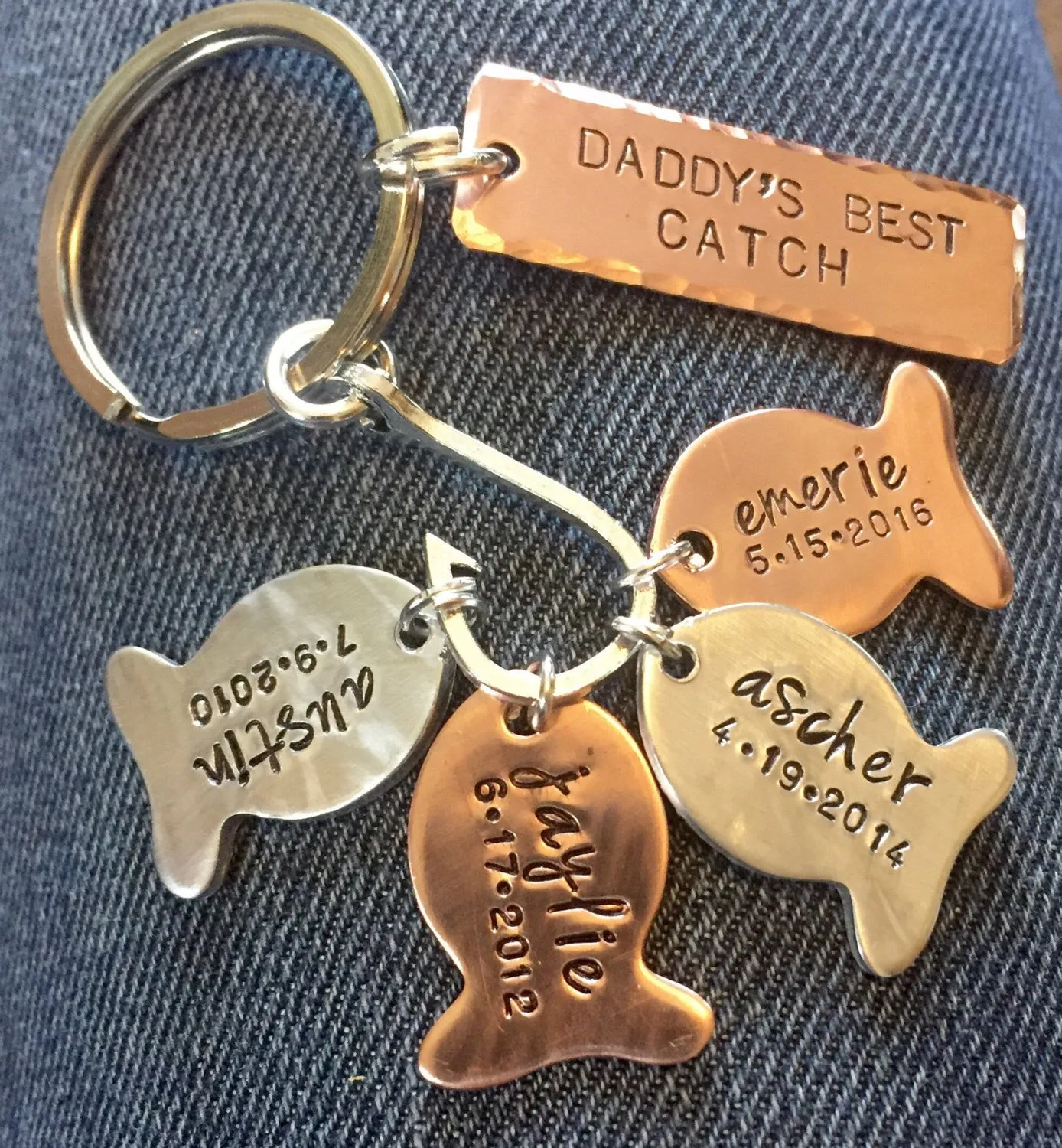 Fishing Keychain, Personalized Fishing Keychains, Hooked On Dad