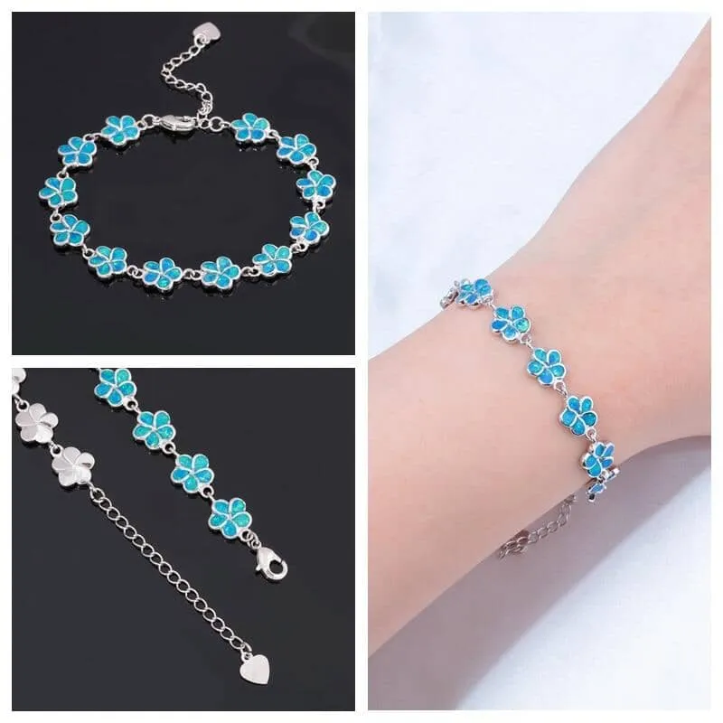 Floral White & Blue Fire Opal Bracelet