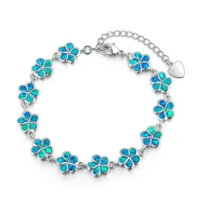 Floral White & Blue Fire Opal Bracelet