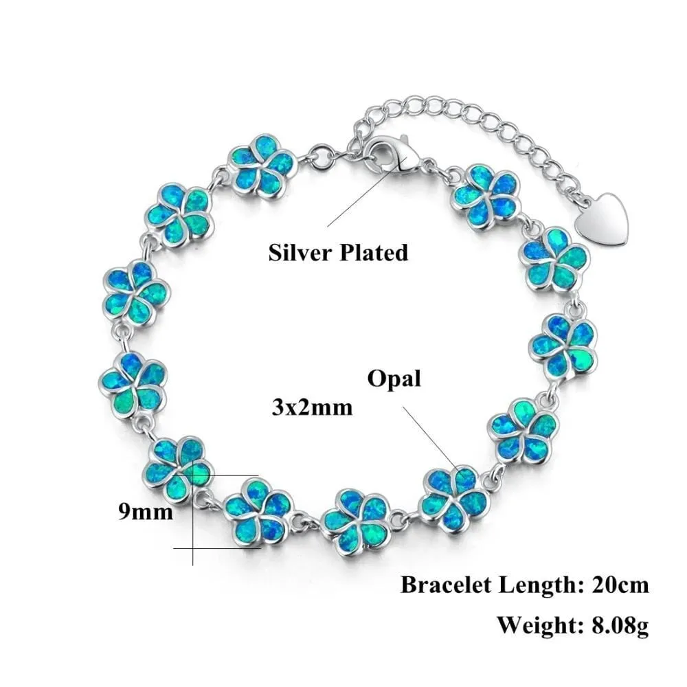 Floral White & Blue Fire Opal Bracelet