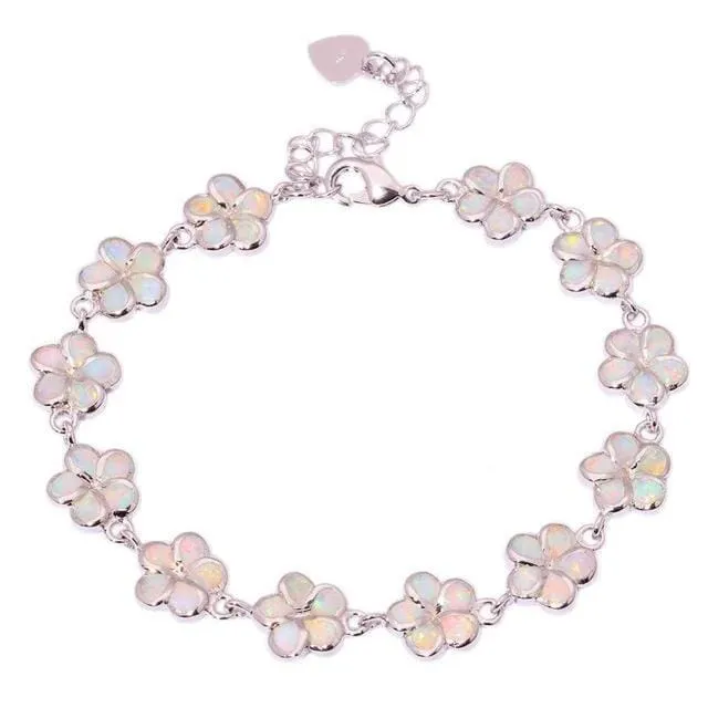 Floral White & Blue Fire Opal Bracelet