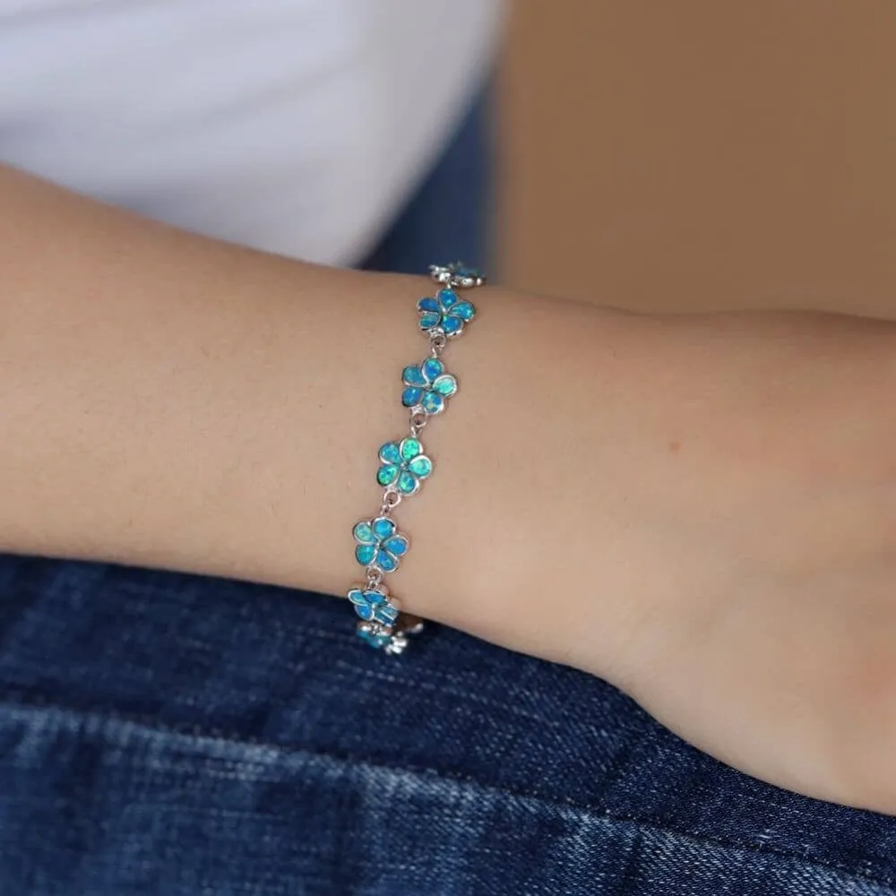 Floral White & Blue Fire Opal Bracelet