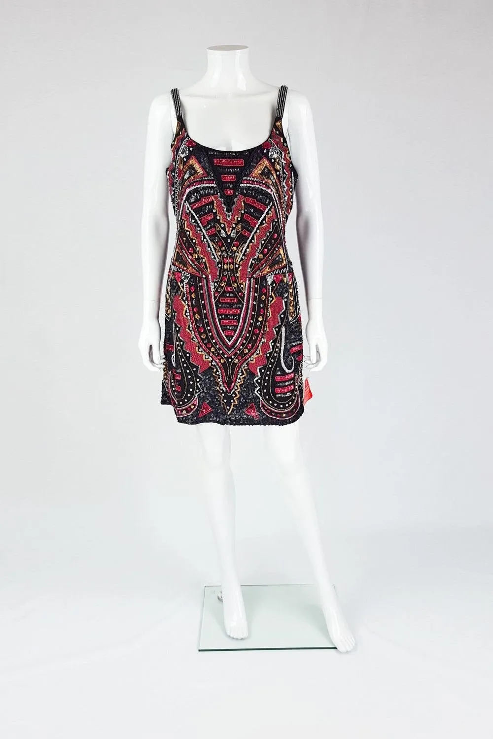 FOREVER UNIQUE Red Vintage Flapper Style Art Deco Sequin Mini Dress (UK 08)