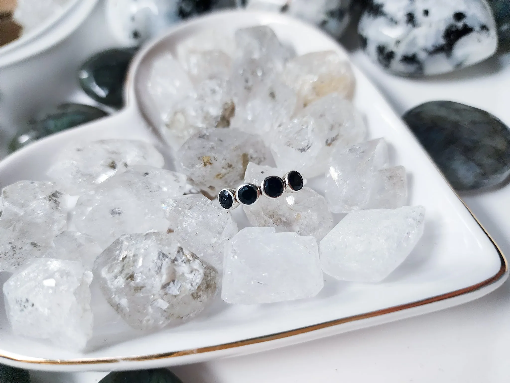 Four Stone Dainty Sterling Ring || Onyx