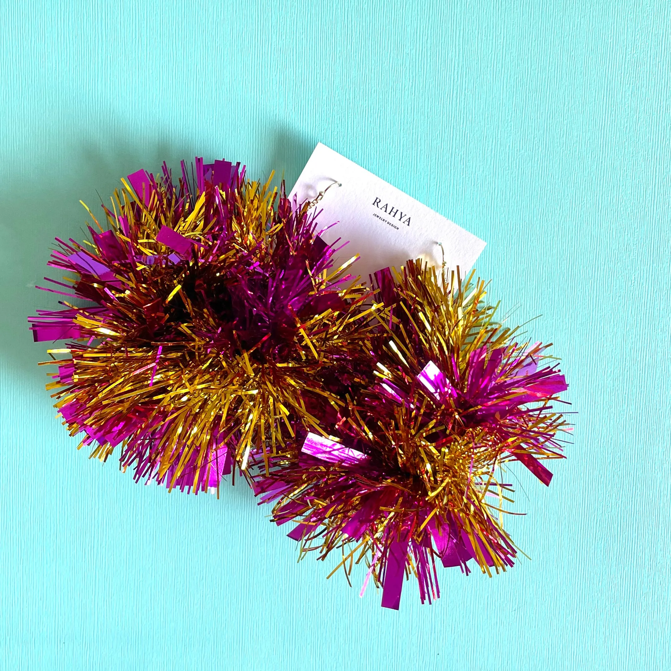 Fuchsia & Gold Mixed Pom Pom Earrings