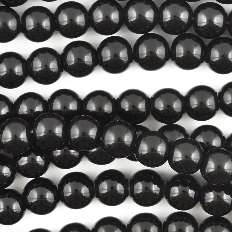 Glass-6mm Round Crystal-Black-Round-15 Inch Strand