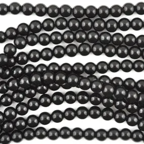 Glass-6mm Round Crystal-Black-Round-15 Inch Strand