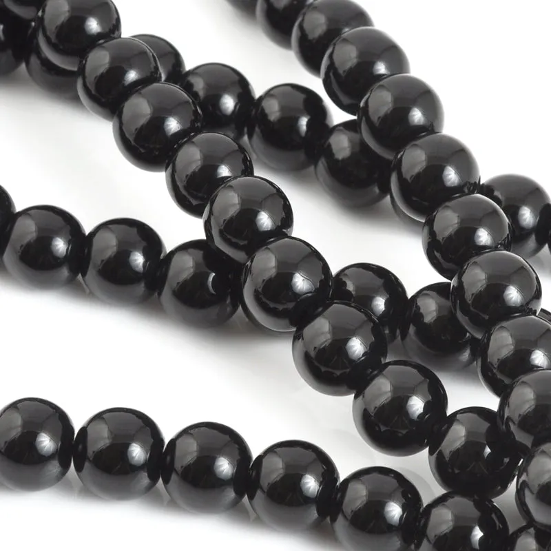 Glass-6mm Round Crystal-Black-Round-15 Inch Strand