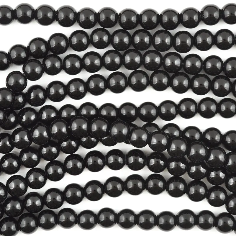 Glass-6mm Round Crystal-Black-Round-15 Inch Strand