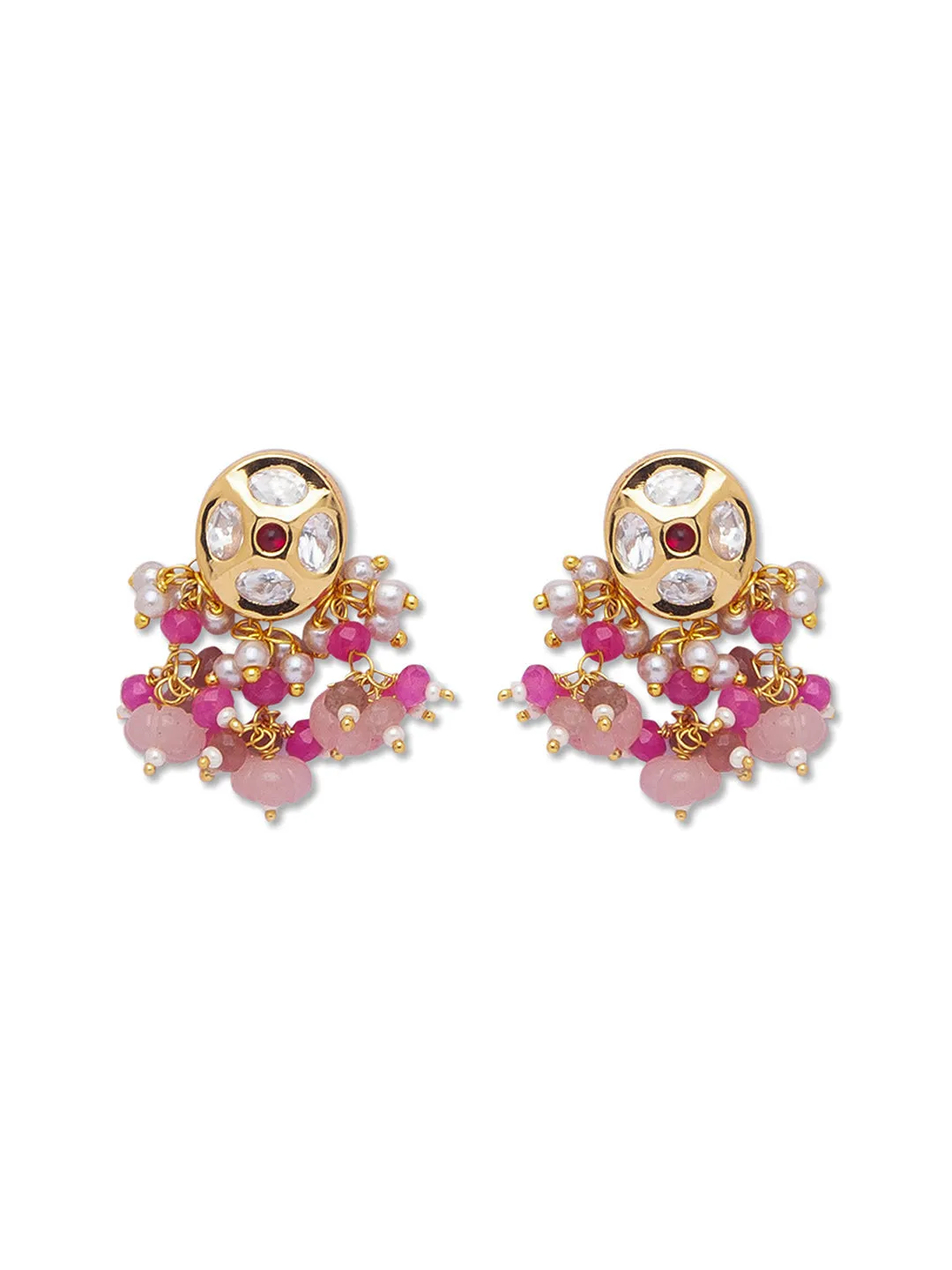 Golden, Pink and Brown  Kundan Earrings with Onyx