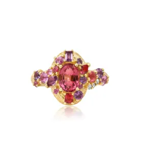 Gradient Pink Tourmaline   Sapphire Ring