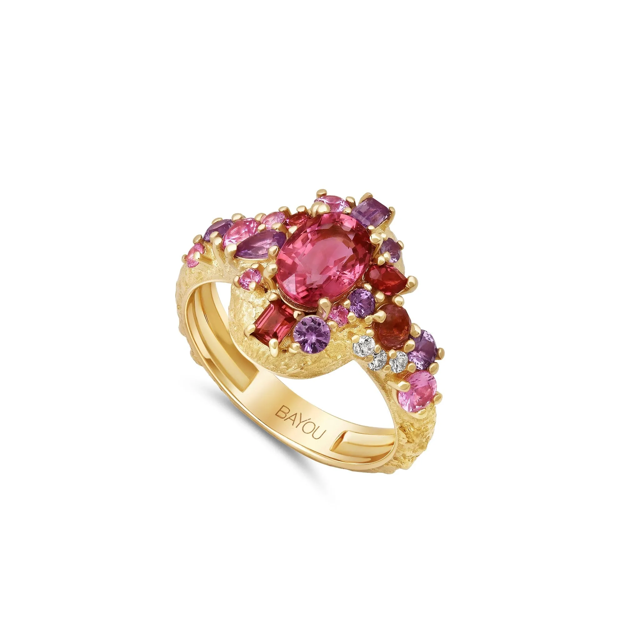 Gradient Pink Tourmaline   Sapphire Ring