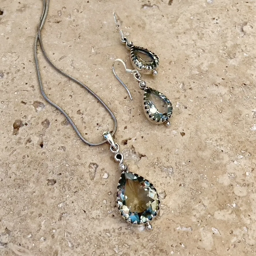 Green Amethyst Teardrop Rana Earrings