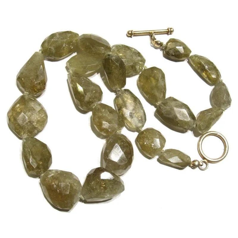 Green Garnet Necklace with Gold Plated Toggle Clasp