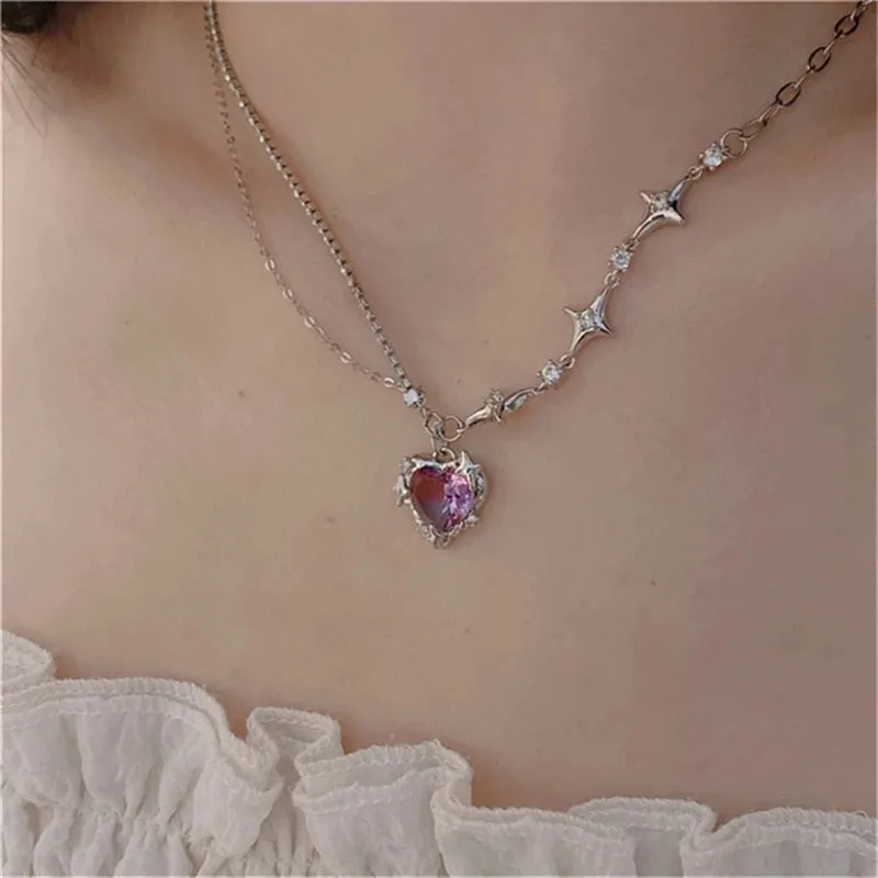 Hollow Crystal Pendant Heart Necklace - Cupcake