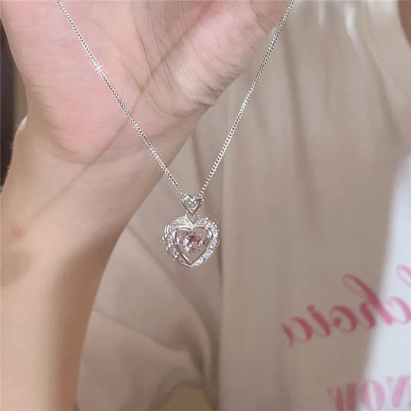 Hollow Crystal Pendant Heart Necklace - Cupcake