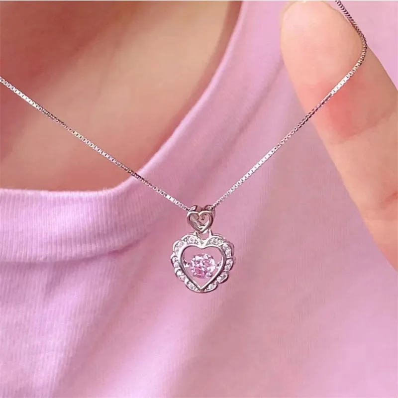 Hollow Crystal Pendant Heart Necklace - Cupcake